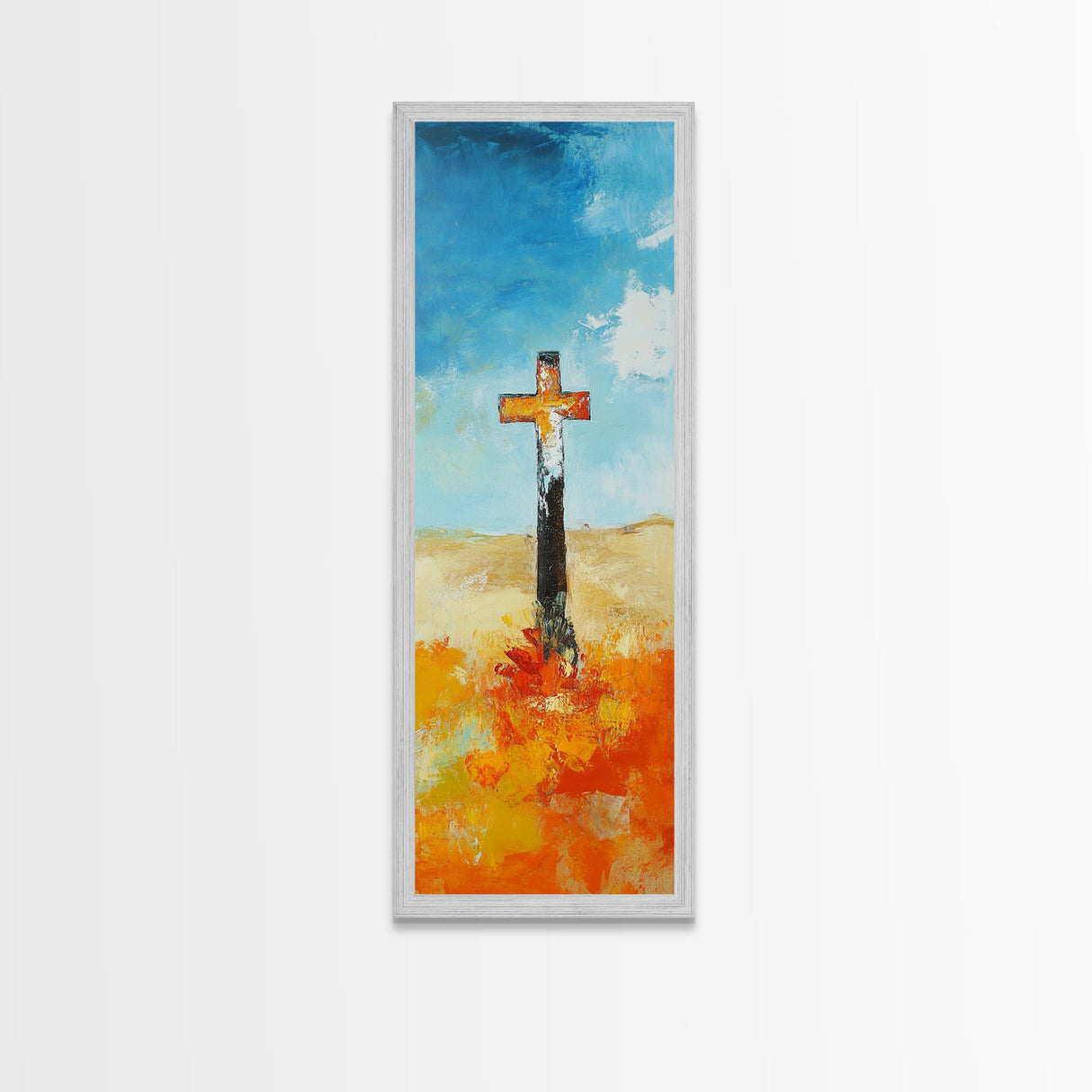 Abstract Cross Painting Framed Canvas Print rustic wall art, fruit of the spirit wall art, moody art, spiritual painting, Christian art