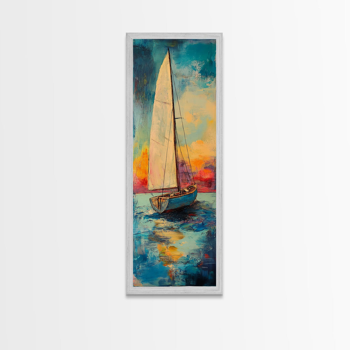 Sailboat at Sunset Framed Canvas Print, Nautical Painting, Coastal Wall Art, Seascape Painting, Nautical Decor, Gift Idea Her