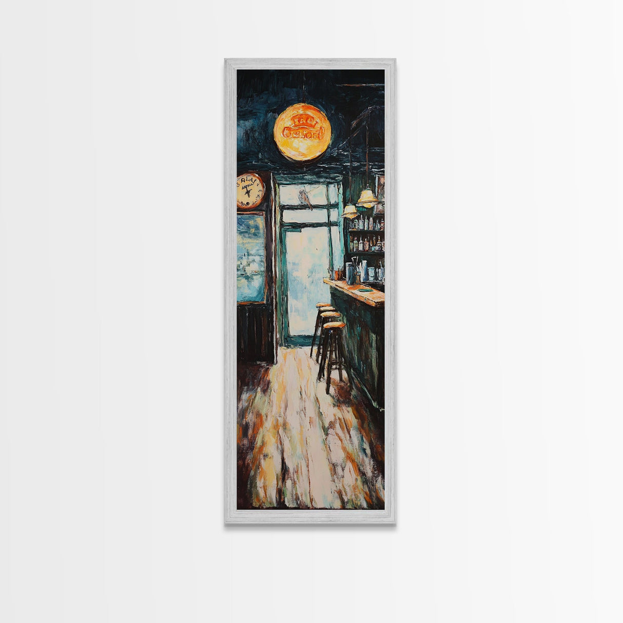 Rustic Bar Scene Framed Canvas Print, Espresso Martini Wall Art, Moody Art, Long Narrow Wall Art, Rustic Decor, Above Sofa Art, Gift Idea
