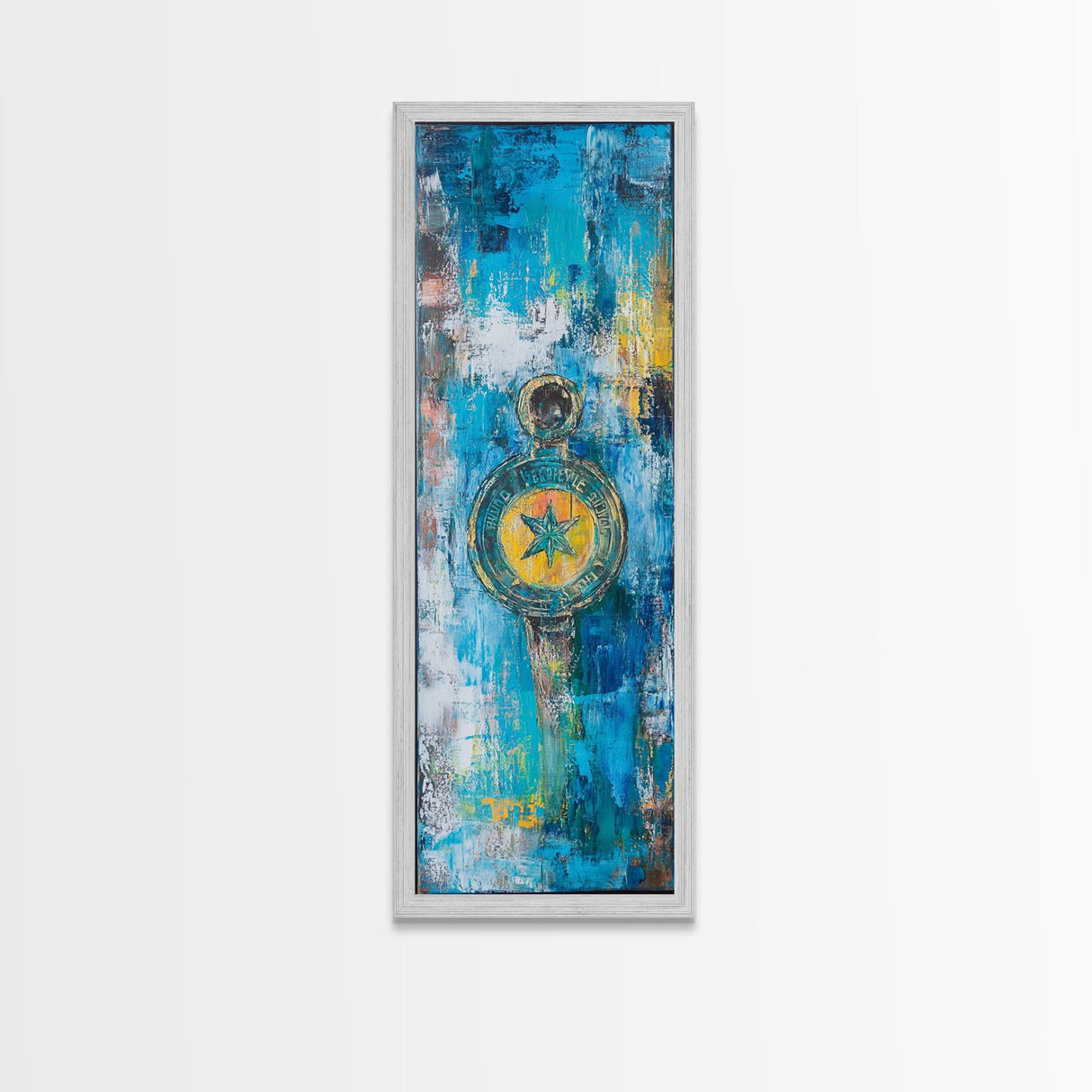 Compass Wall Art Framed Canvas Print, Nautical Wall Art, Blue and Green Wall Art, Coastal Decor, Rustic Art, Extra Wide Art, Farmhouse Art