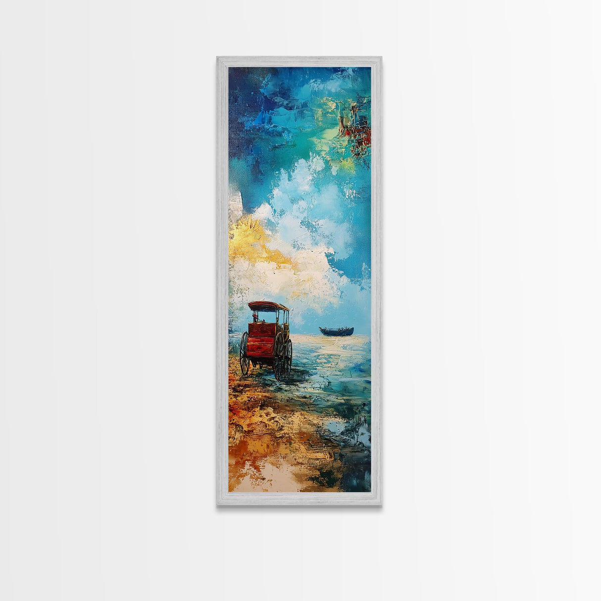 Seaside Wagon Oil Painting Framed Canvas Print, Coastal Landscape Art, Nautical Decor, Marsh Painting, Farmhouse Art, Above Couch Art
