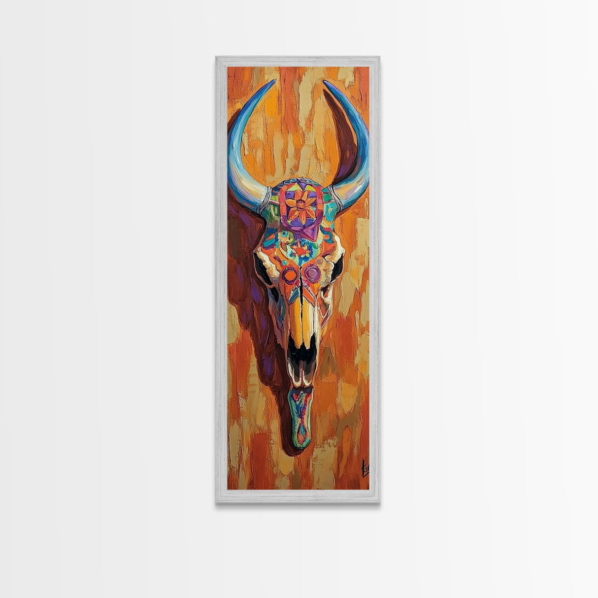 Vibrant Skull Art Framed Canvas Print, Western Wall Art, Skull Art, Boho Art, Southwest Decor, Moody Art, Rustic Wall Art, Halloween Art