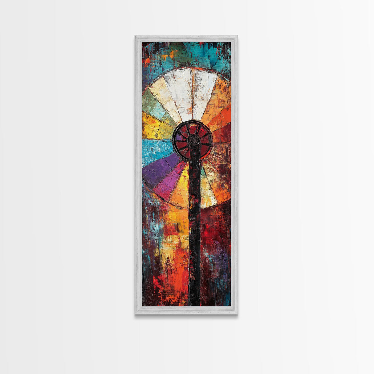 Vibrant Windmill Wall Art Canvas Print Rustic Farmhouse Art Colorful Abstract Painting Tall Skinny Art Living Room Art