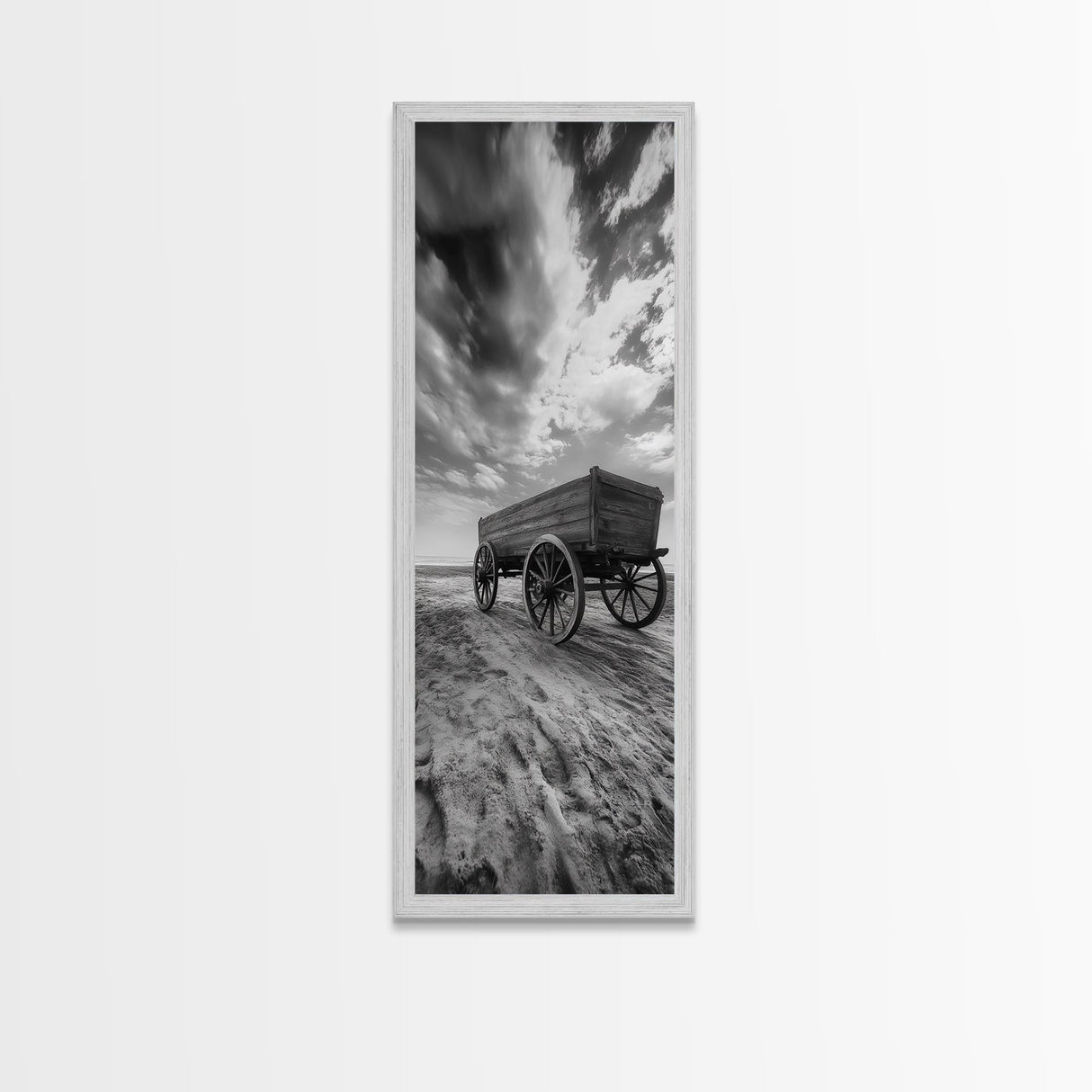 Old Wooden Wagon, Rustic Landscape, Framed Canvas Print, Western Décor, Farmhouse Wall Art, Minimalist Art, Extra Wide Art