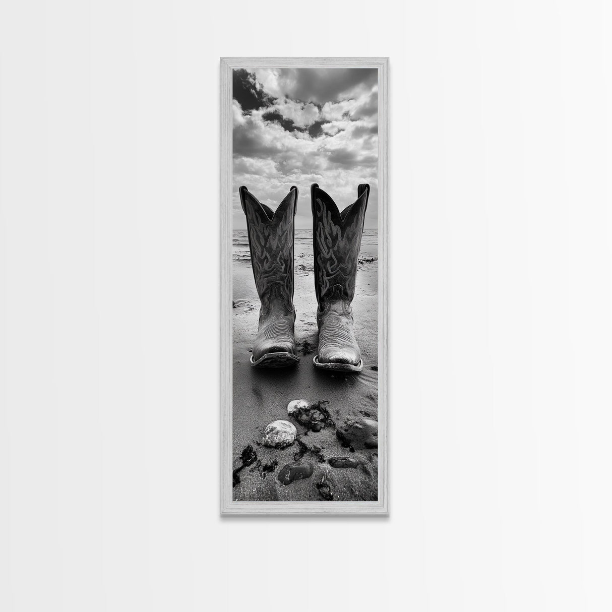 Cowboy Boots, Coastal Cowgirl, Wall Art, Framed Canvas Print, Rustic Décor, Western Artwork, Moody Art, Southwestern Wall Art