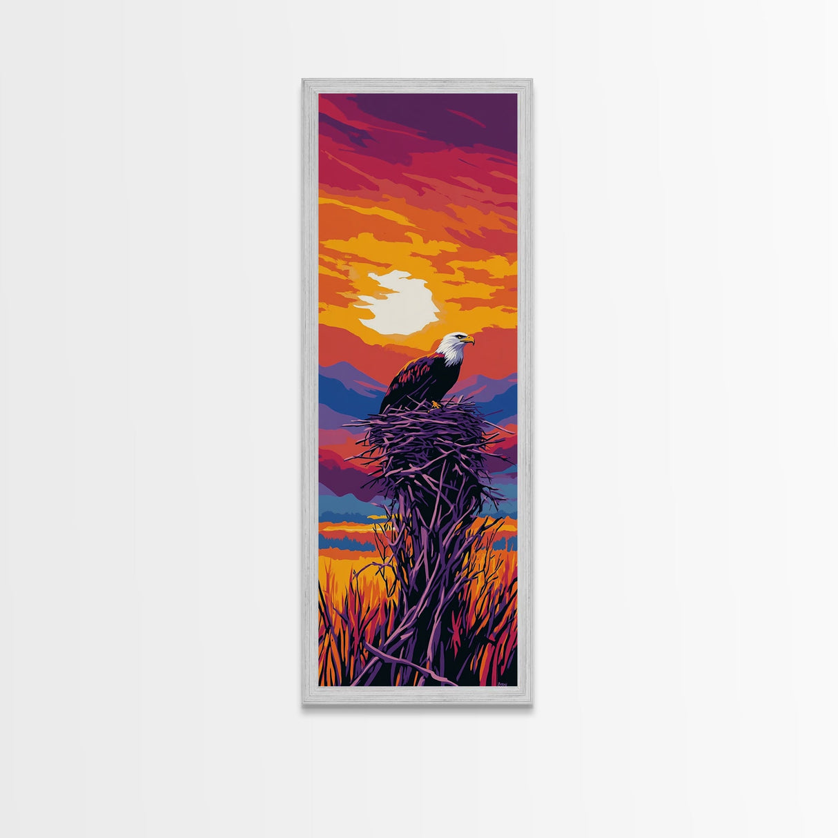 Vibrant Sunset Eagle, Canvas Print, bird art, landscape painting, moody art, rustic décor, southwest wall art, pine tree art, gift idea him