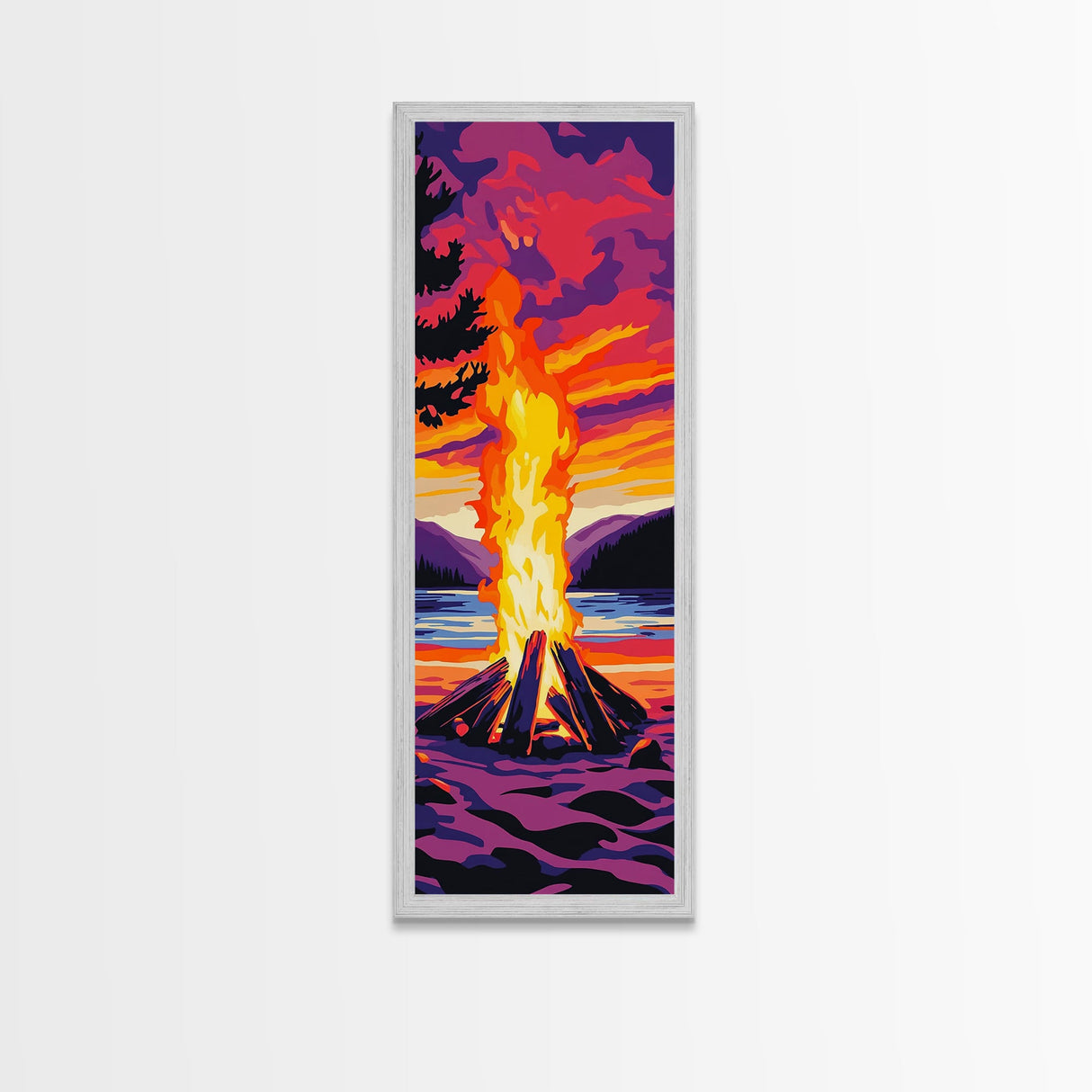 Sunset Campfire Canvas Print, landscape painting, moody art, southwest wall art, mountain painting, coastal décor, rustic décor, gift idea him