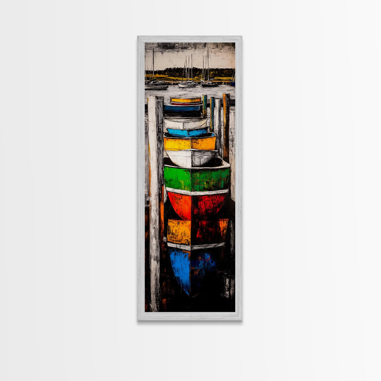 Vibrant Boat Dock Nautical Painting Framed Canvas Print | Seascape Painting | Coastal Decor | Nautical Wall Art | Ocean Art