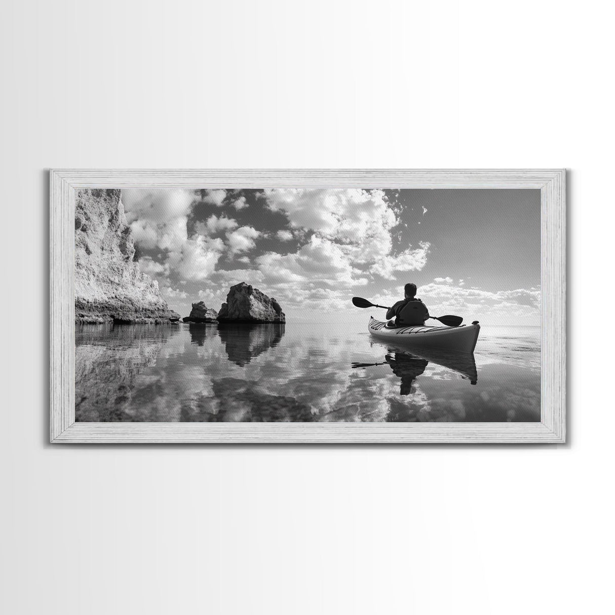 Kayak, Coastal Landscape Art, Nautical Painting, Extra Wide Art, Adventure Art, Seascape Painting, Panoramic Art, Canvas Print
