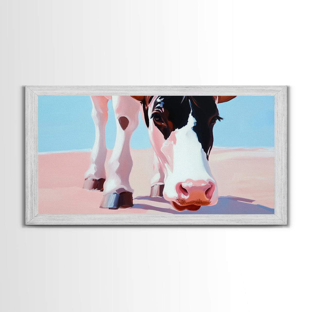 Longhorn Cow, Bull and Bear Art, Rustic Decor, Farmhouse Art, Southwest Wall Art, Light Pink Wall Art, Canvas Print, Living Room Art