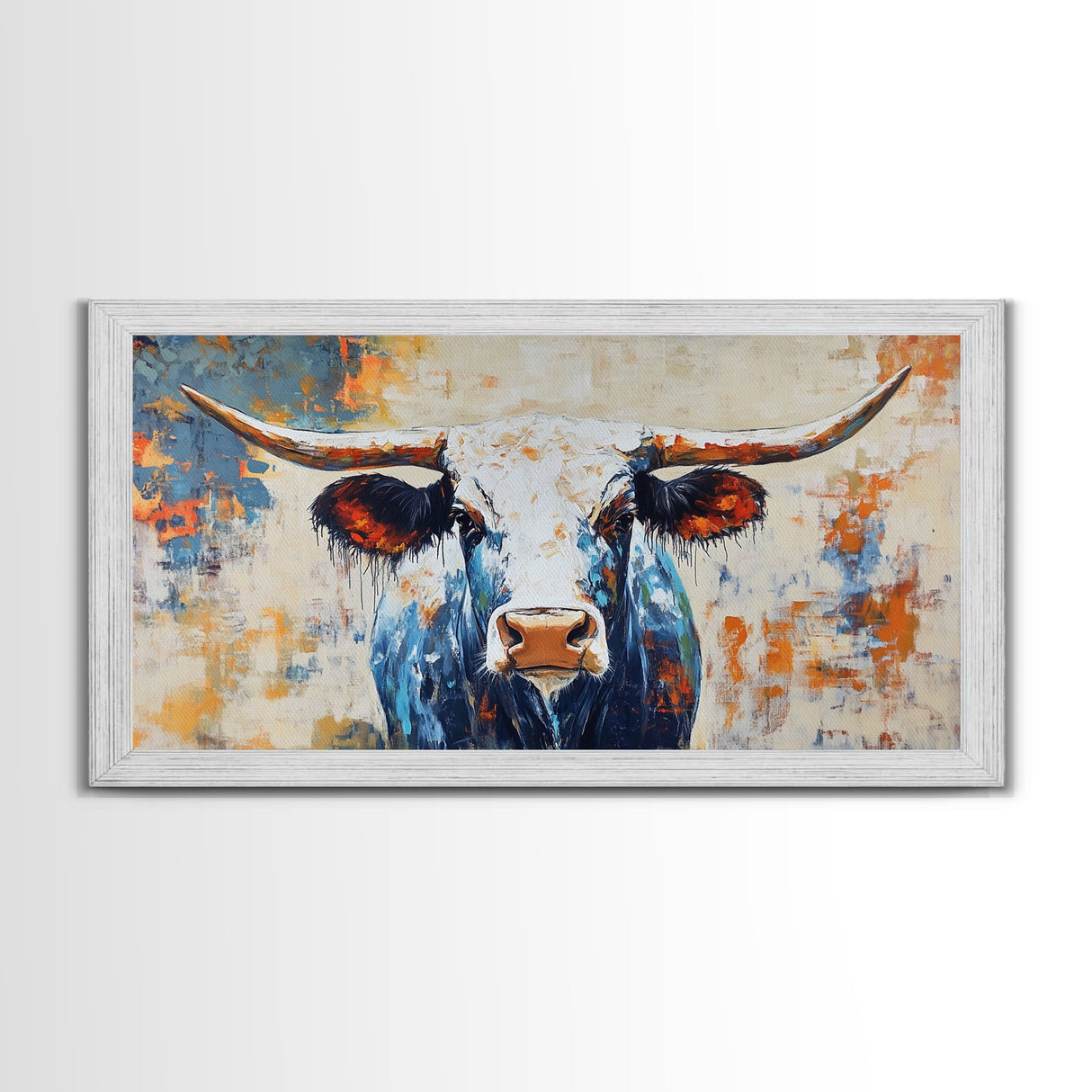 Longhorn Painting, Framed Canvas Print, Rustic Wall Art, Southwest Wall Art, Farmhouse Art, Extra Wide Art, Above Couch Art, Moody Art