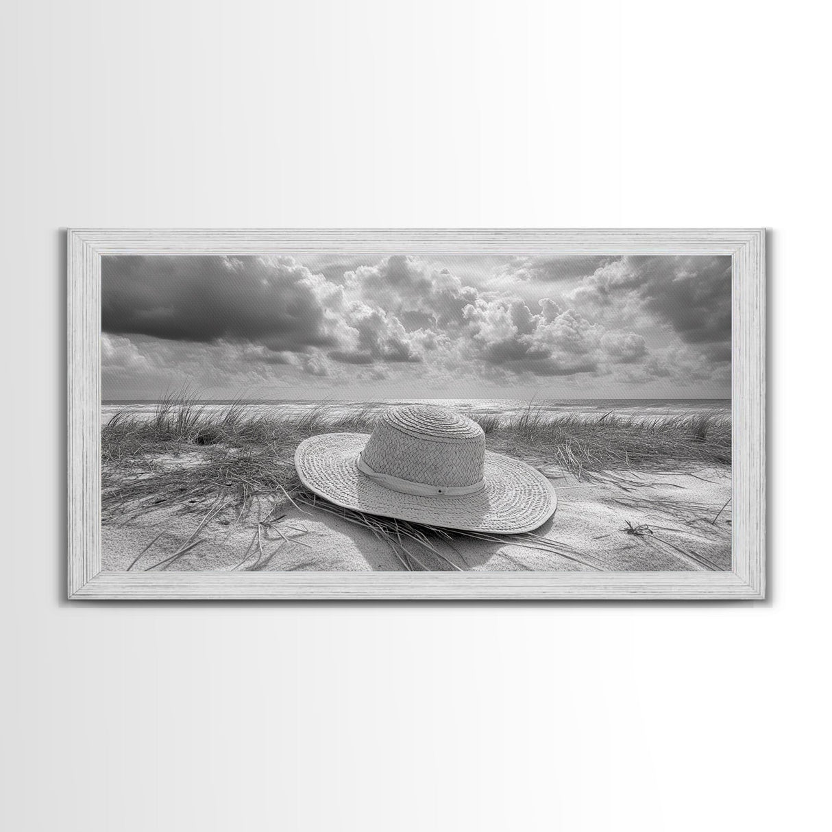 Straw Hat, Coastal Landscape Art, Wabi Sabi Art, Beach Wall Art, Rustic Decor, Extra Wide Art, Coastal Cowgirl Art, Canvas Print