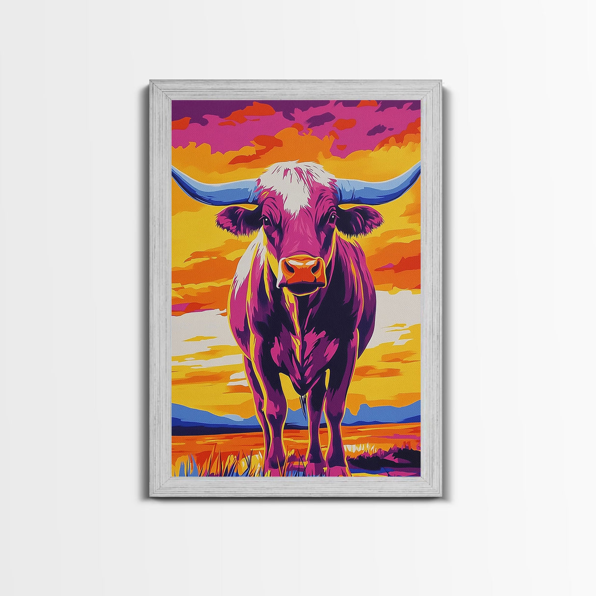 Pop Art Cow, Pink Orange Wall Art, Southwest Wall Art, Canvas Print, Rustic Decor, Farmhouse Art, Living Room Art, Bold Wall Art