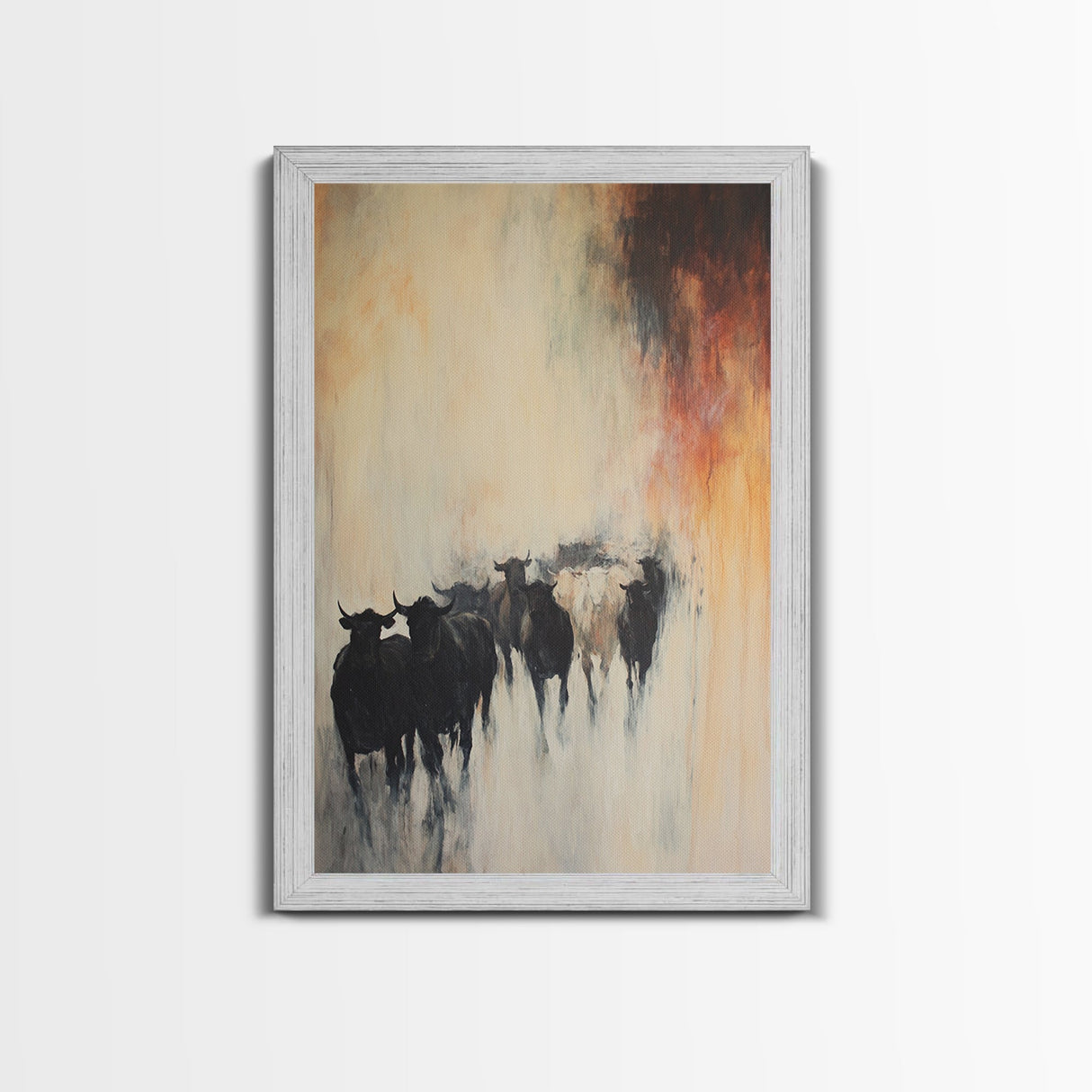 Foggy Cattle, moody art, bull and bear art, rustic wall art, farmhouse art, vintage aesthetic, country home, Canvas Print