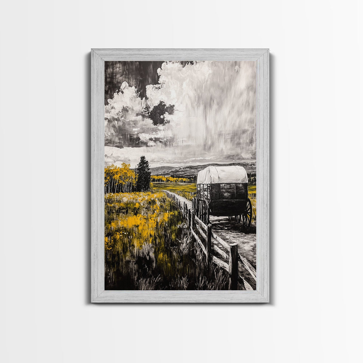 Old Wagon, Prairie Road, Country Landscape, Canvas Print, Farmhouse Art, Rustic Wall Art, Black and White Art, Barn Landscape