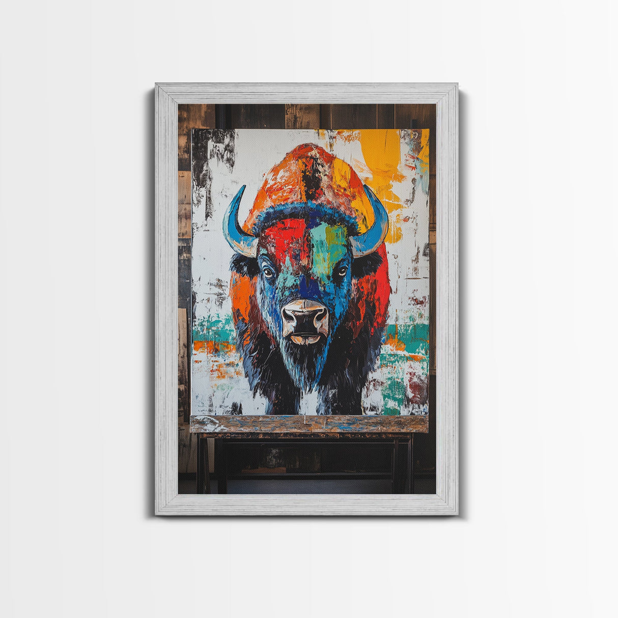 Abstract Bison, Graffiti Wall Art, Bold Colors, Rustic Wall Art, Framed Canvas Print, Farmhouse Art, Southwest Decor, Western Art