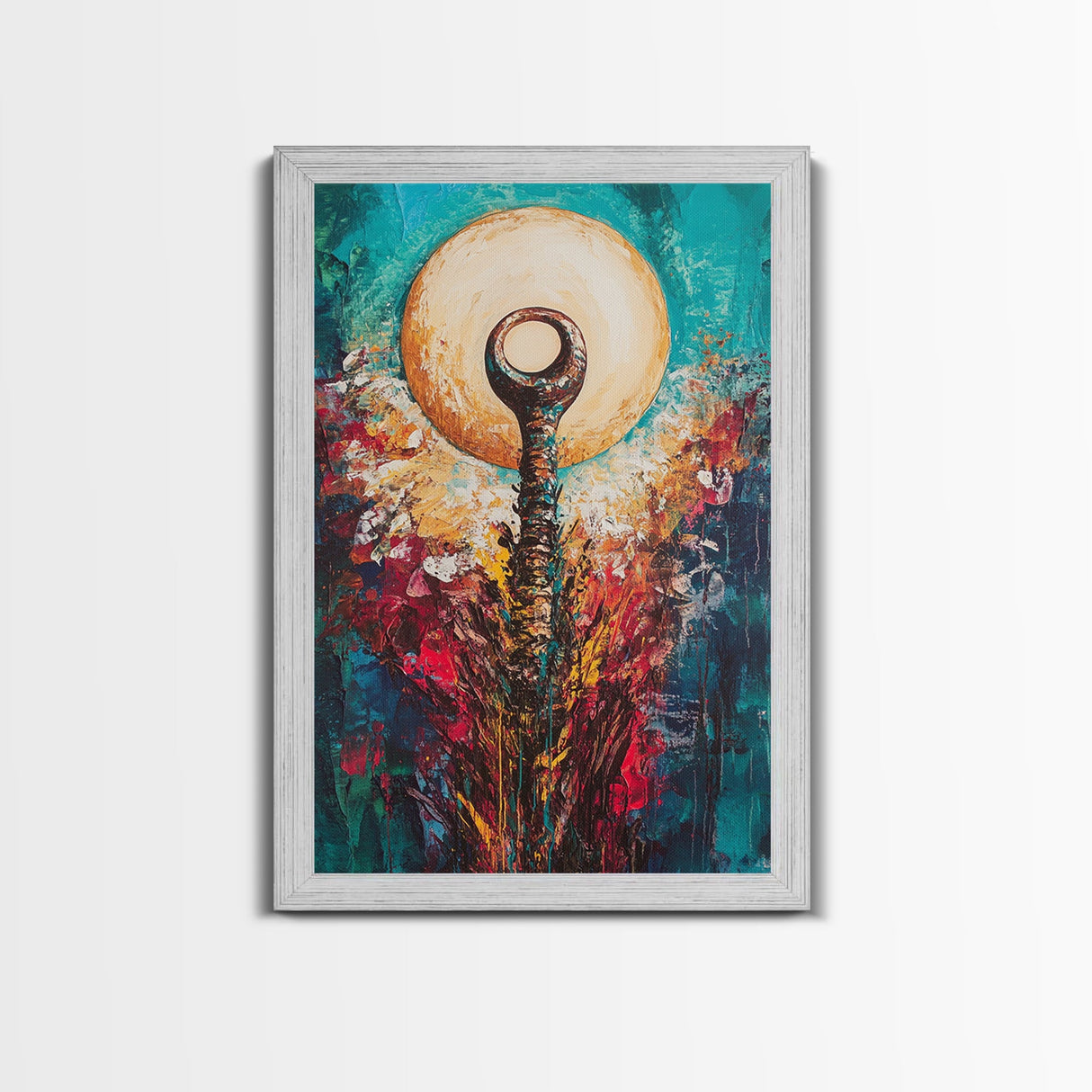 Sacred Symbol Artwork, sacred geometry wall art, abstract energy art, teal wall art, mystical artwork, framed canvas print, boho art, moody art