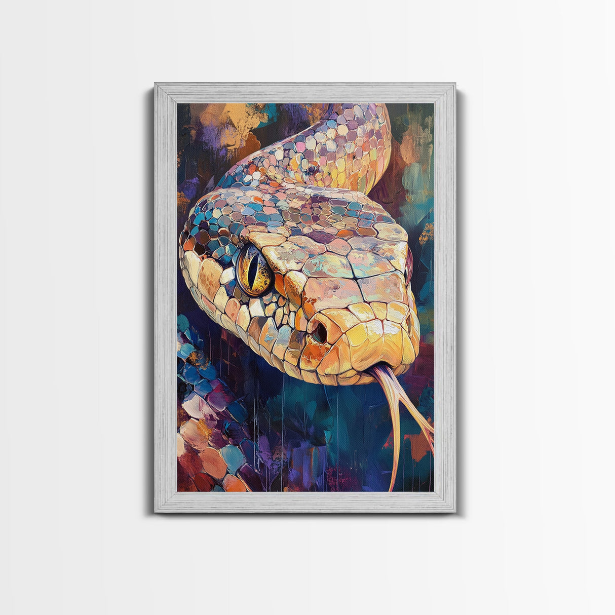 Moody Snake Art, Abstract Wildlife Painting, Colorful Serpent, Southwest Decor, Rustic Art, Framed Canvas Print, Unique Gift