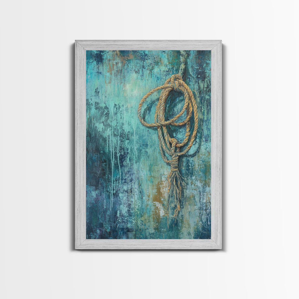 Hanging Rope Art, Moody Art, Framed Canvas Print, Coastal Decor, Wabi Sabi Art, Southwest Wall Art, Nautical Wall Art, Rustic Art