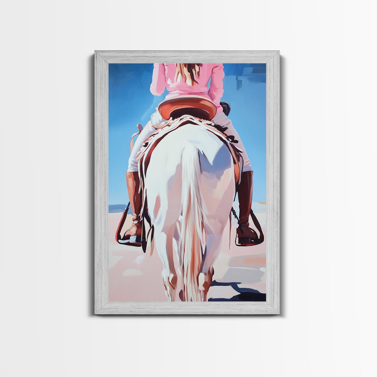 Cowgirl riding horse, vintage horse art, rustic wall art, southwest wall art, coastal cowgirl wall art, framed canvas print, moody art