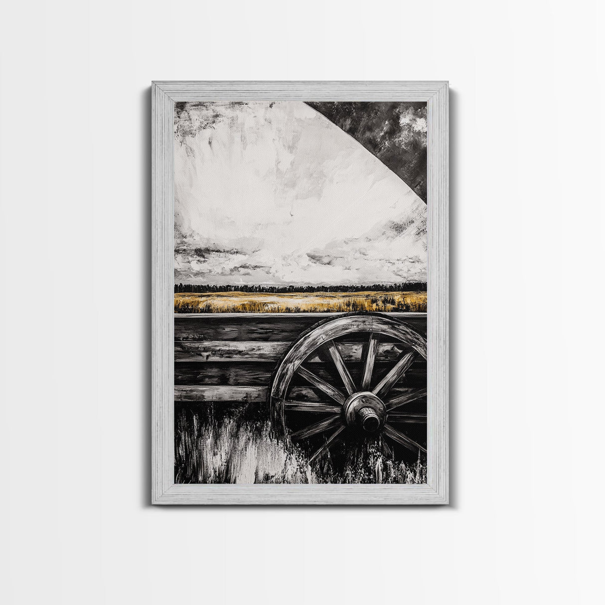 Rustic Wagon Wheel, Moody Art, Farmhouse Wall Art, Framed Canvas Print, Southwest Decor, Western Aesthetic, Above Sofa Art, Gift Idea