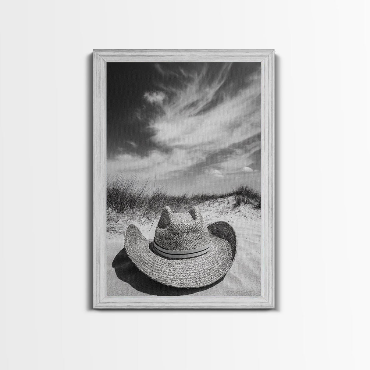Straw Hat, coastal cowgirl wall art, wabi sabi art, beach photography, western decor, rustic art, framed canvas print, minimalist art