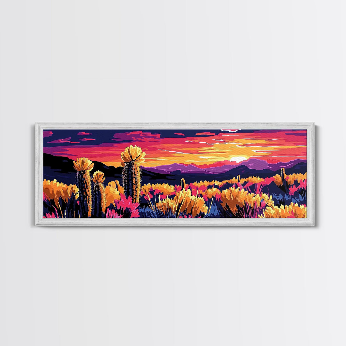 Desert Bloom, Joshua tree art, southwest wall art, mountain painting, nature painting, boho art, pink orange wall art, canvas print