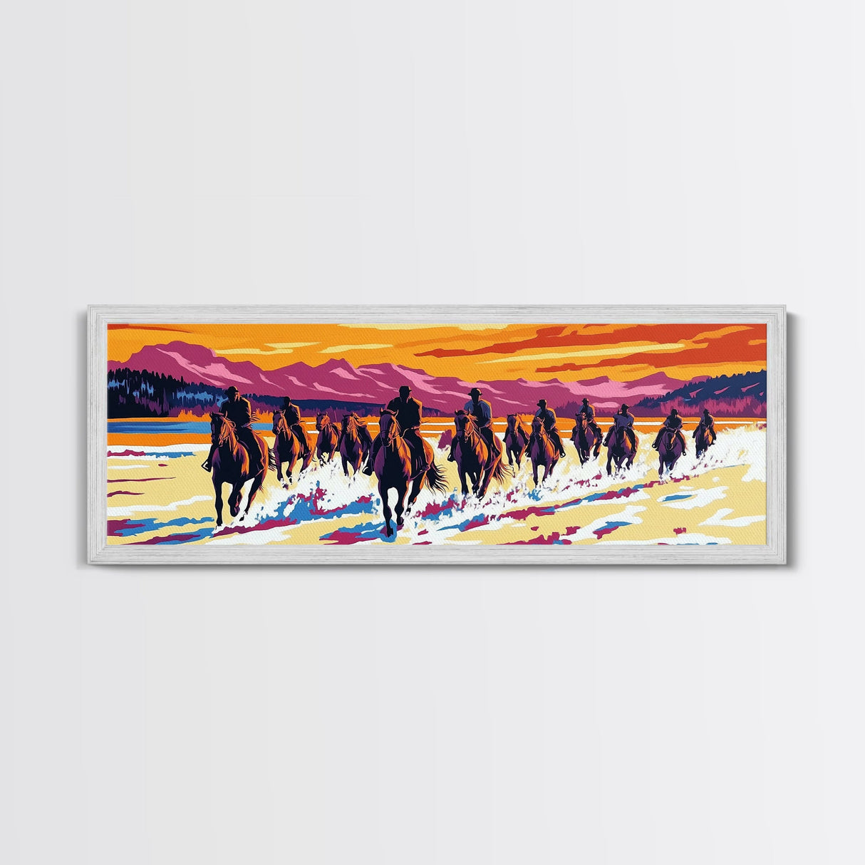 Cowboy Art, Framed Canvas Print, Southwest Wall Art, Vintage Horse Art, Rustic Wall Art, Extra Wide Art, Above Sofa Art, Gift Idea