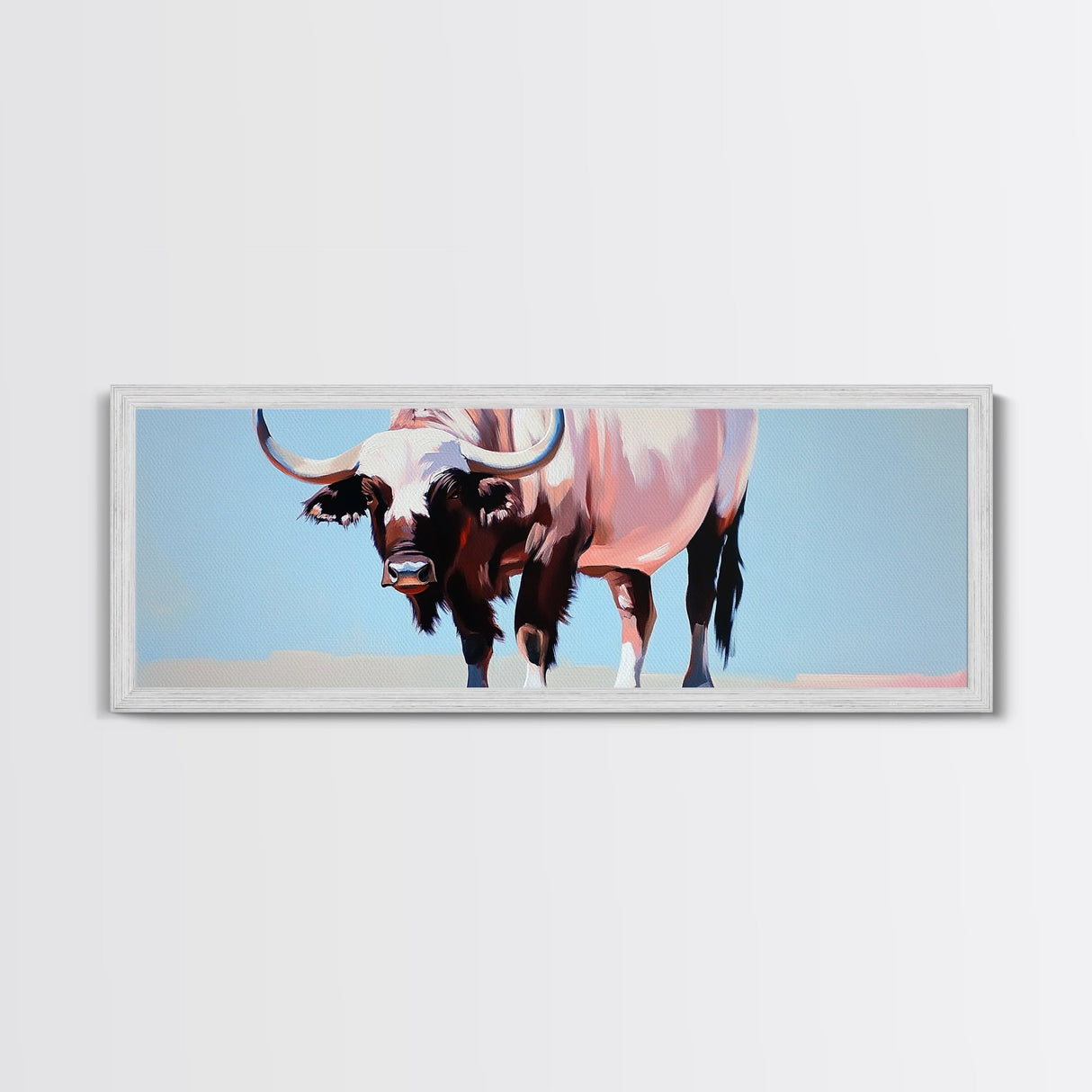 Bull art, black and white painting, rustic decor, western art, cowboy painting, above couch art, minimalist art, canvas print