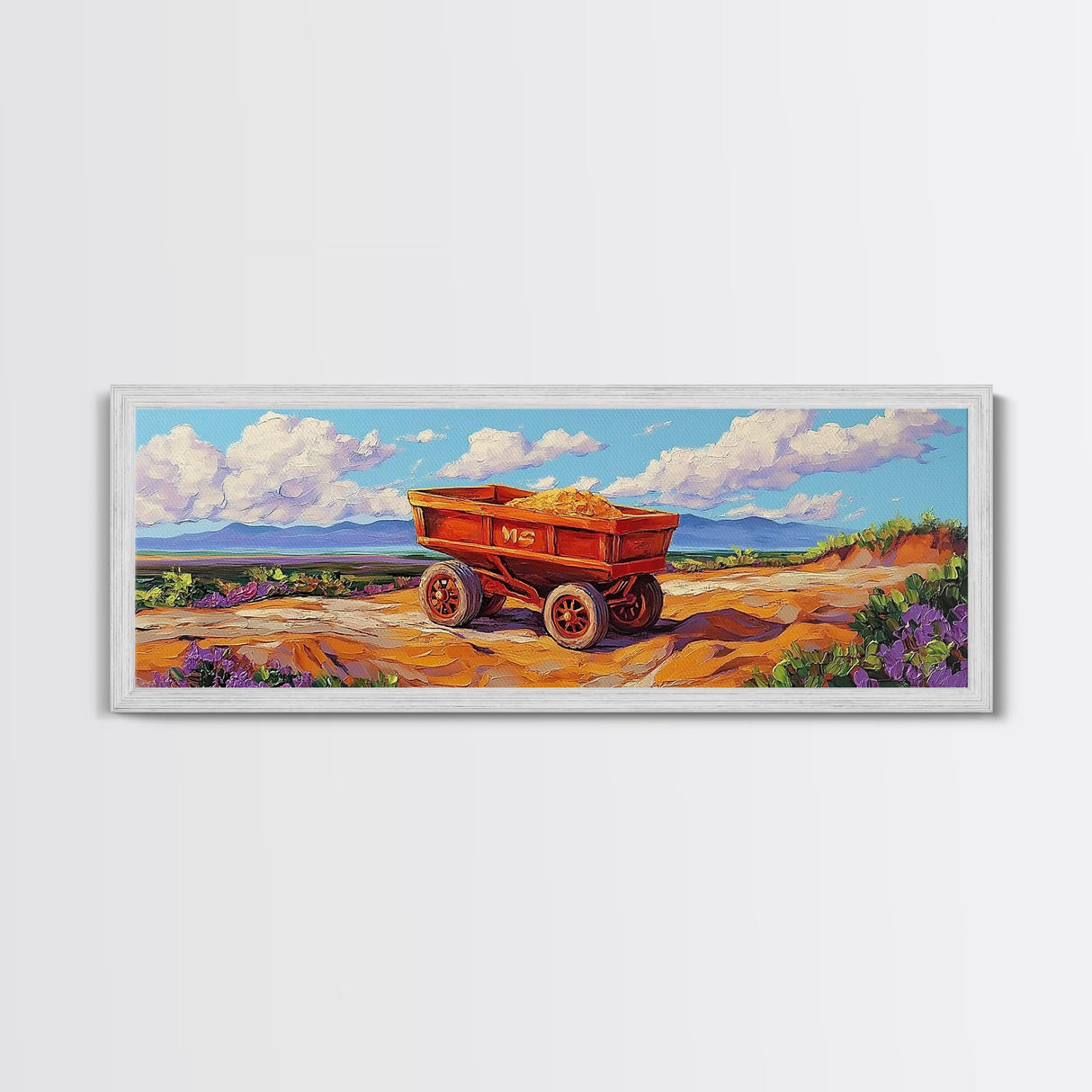 Rustic cart, farmhouse art, rustic wall art, above couch art, wabi sabi art, barn landscape oil painting, framed canvas print, gift idea