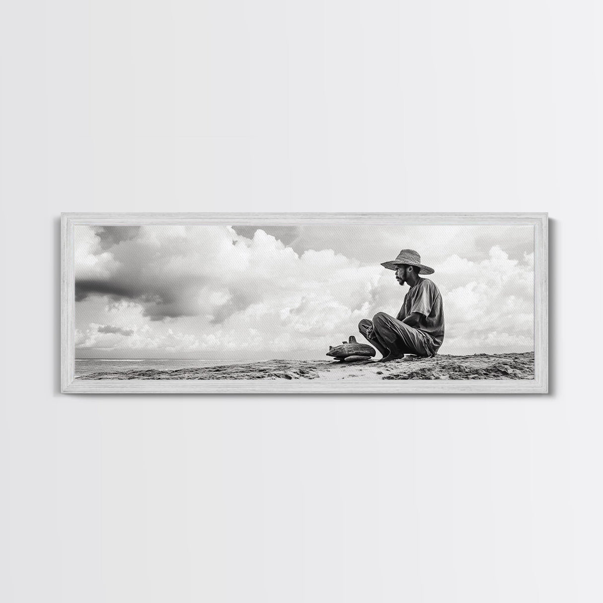 Man On Beach, Wabi Sabi Art, Framed Canvas Print, Coastal Landscape Art, Moody Art, Rustic Decor, Above Sofa Art, Minimalist Wall Art