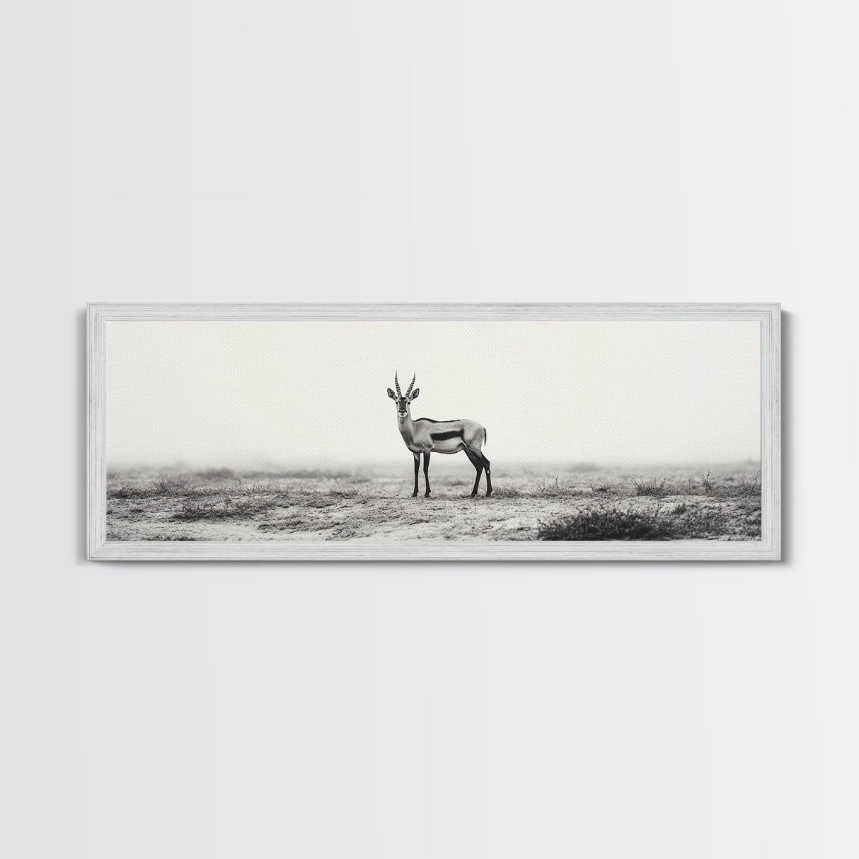 Lone Gazelle, moody art, southwest wall art, extra wide art, wabi sabi art, minimalist art, framed canvas print, panoramic painting