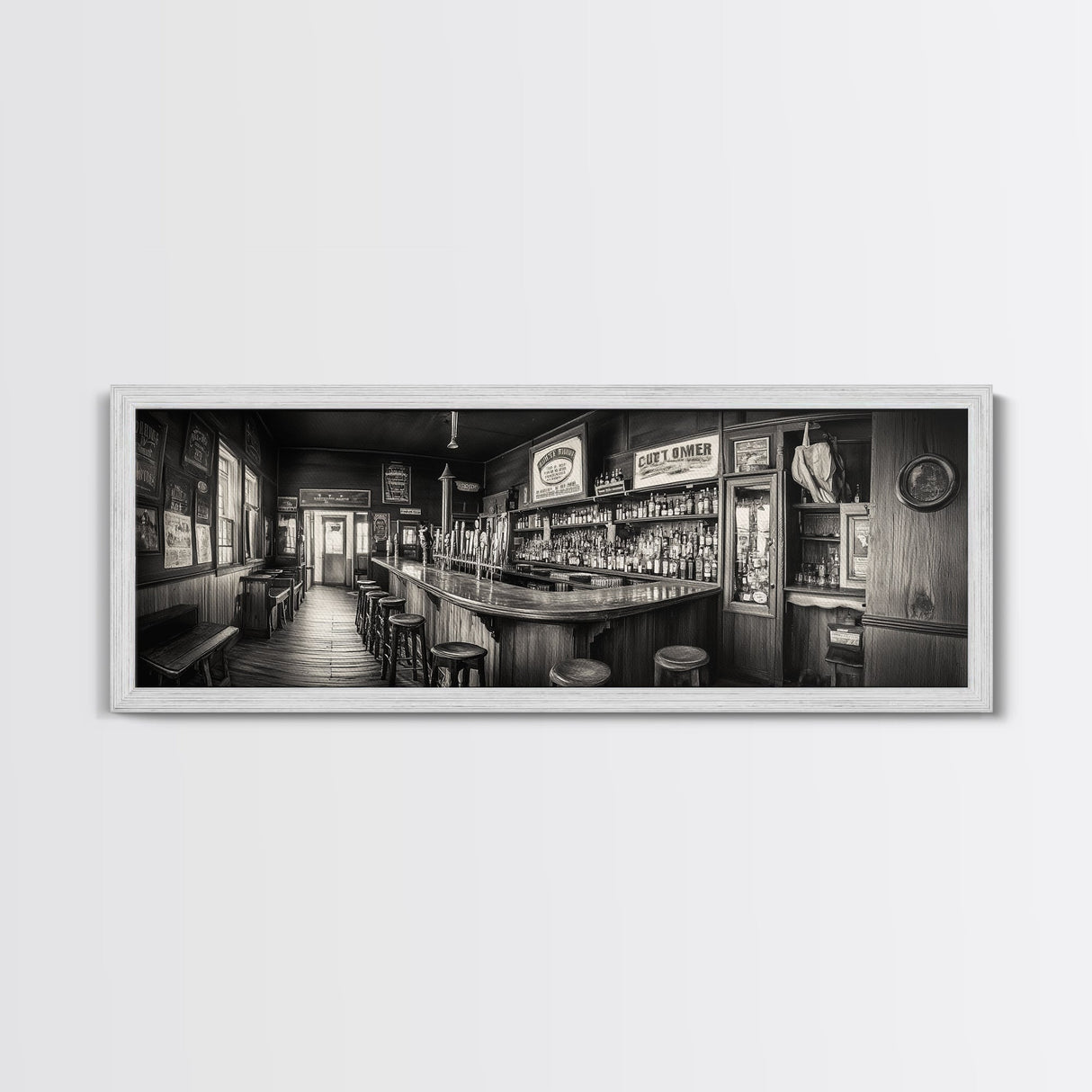 Western Saloon, rustic wall art, extra wide art, panoramic art, farmhouse art, bar decor, moody art, framed canvas print, above sofa art