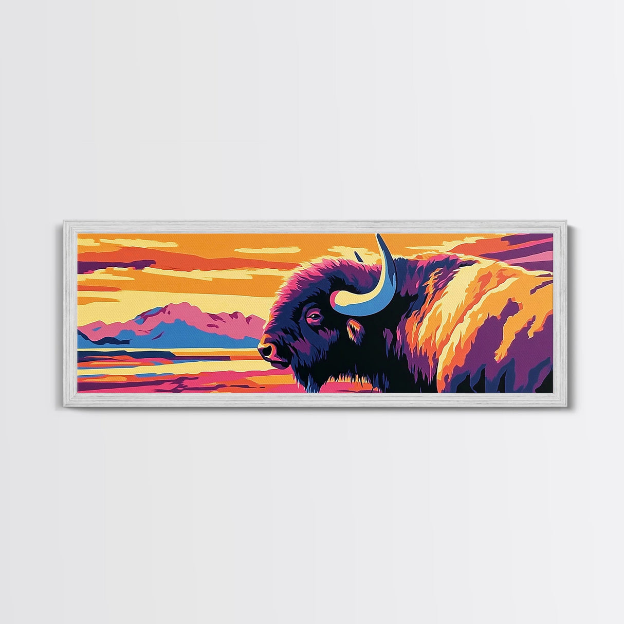 Abstract Buffalo, rustic wall art, southwestern painting, farmhouse decor, moody art, extra wide art, framed canvas print, above sofa art