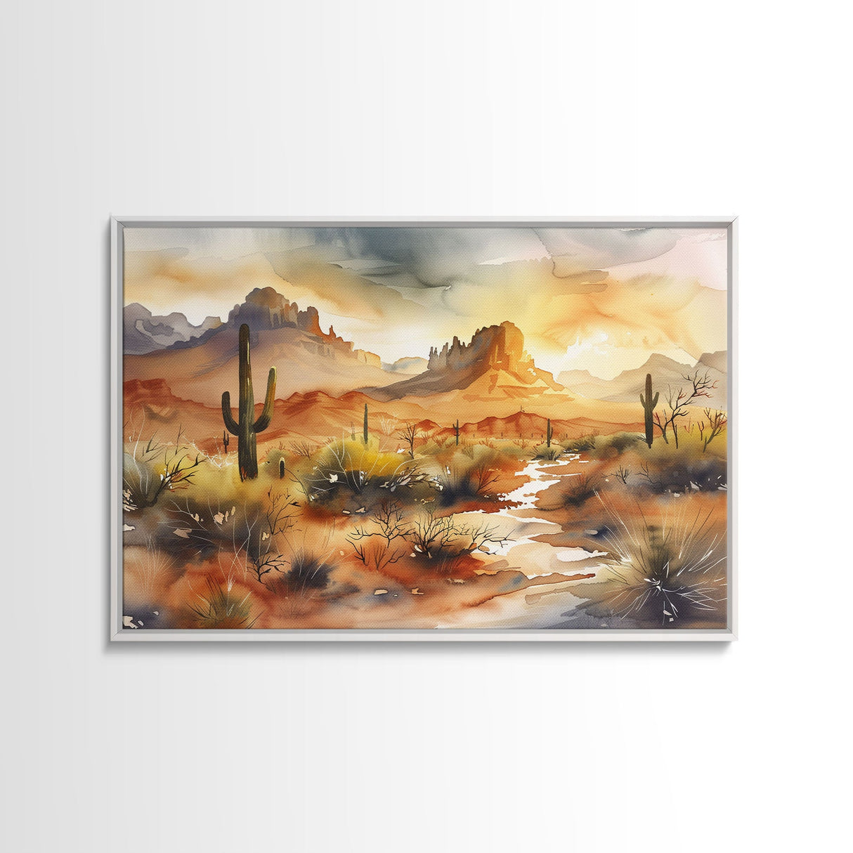 Extra Large Wall Art, Desert Landscape Painting Framed Canvas Print, Metal Art, Wood Framed Original Art, Living Room Decor, Landscape Art