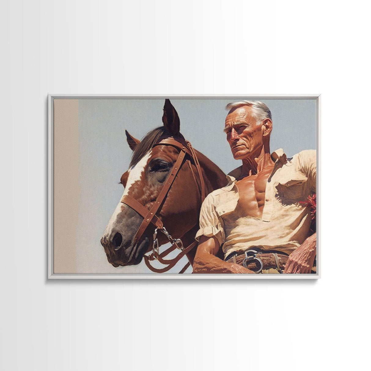 The Old West American Frontier Cowboy Framed Canvas Print, Western Decor, 50s Style Western Art, Farmhouse Decor, Southwestern Art