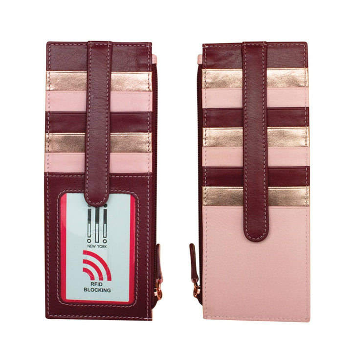 Double Sided Long Leather Credit Card Holder with Zip Pocket (7800) by ili New York