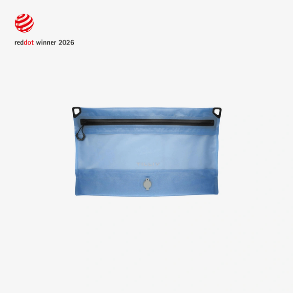 TILLIV Compak Medium with Divider in Steel Blue, empty and laid flat