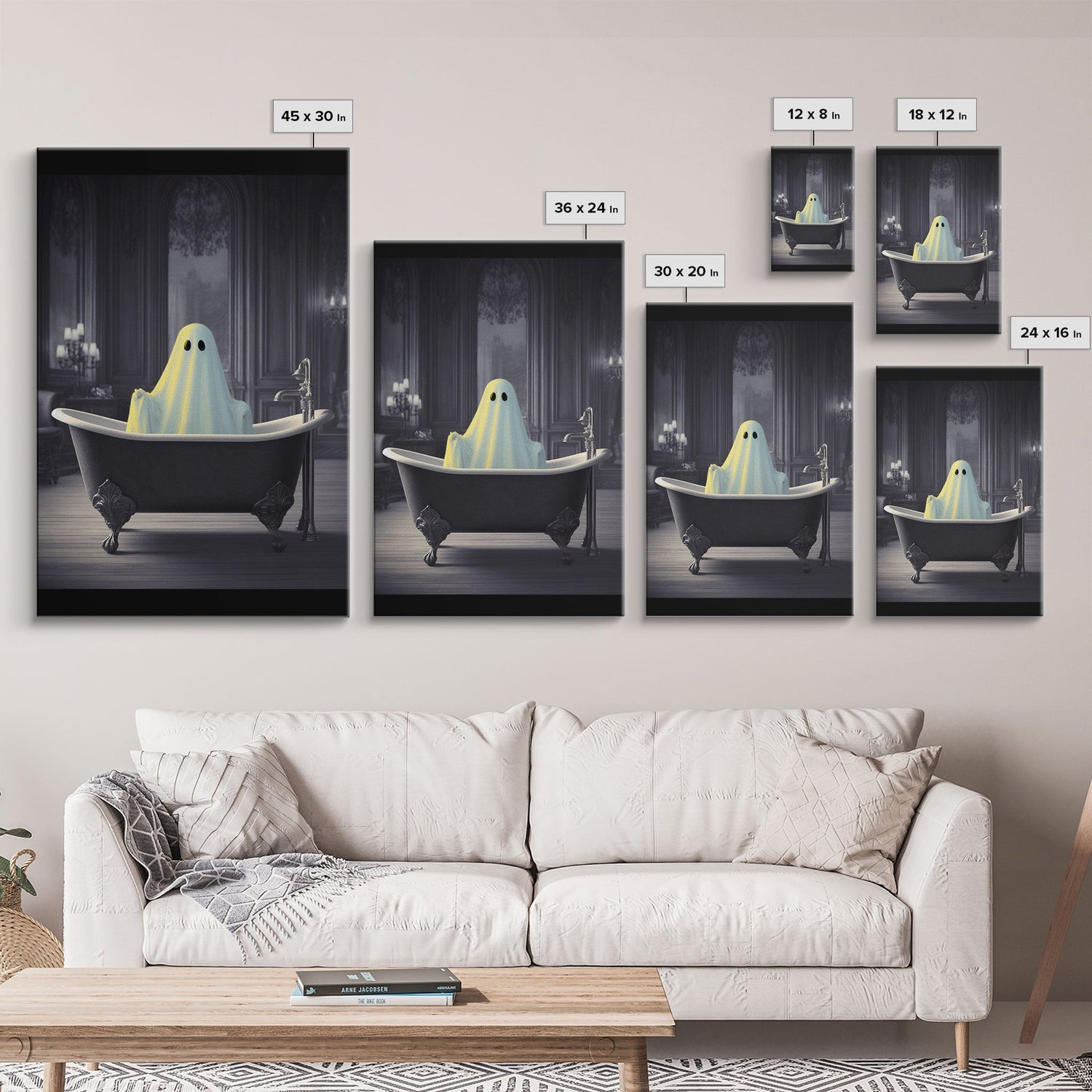 Funny Ghost In a Bathtub Halloween Decor, Halloween Art Canvas Print, Spooky Ghost Wall Art, Fall Decoration, Halloween wall decor