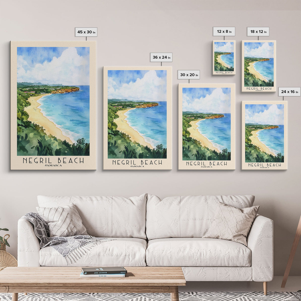 Negril Beach, Jamaica Watercolor Beach Print, Vacation Gift, Jamaica Wall Art, Beach Painting, Beach Decor, Beach Painting