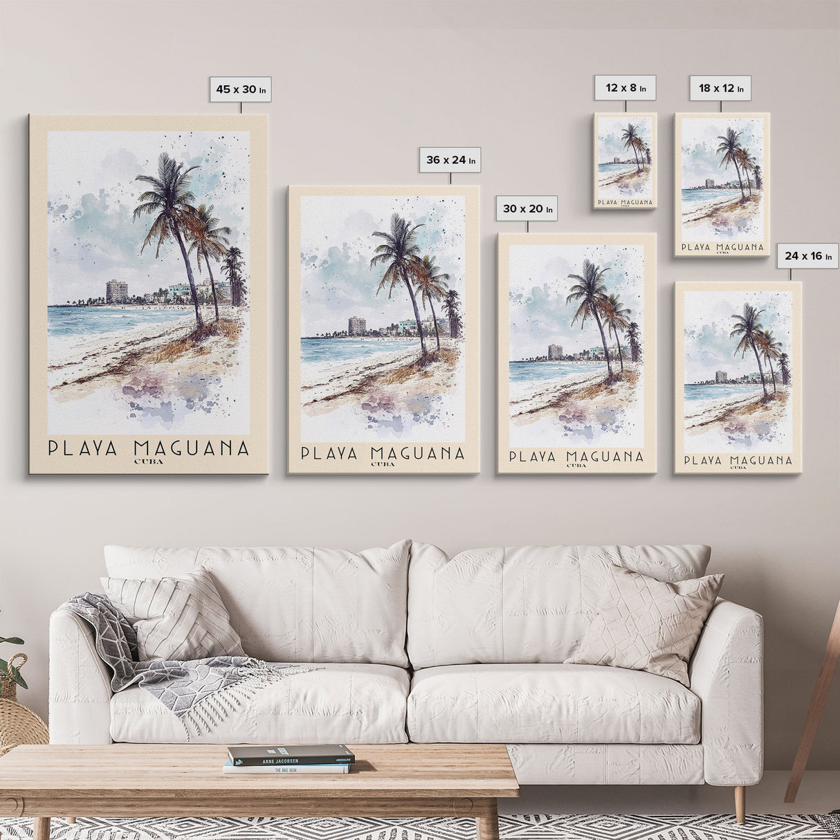 Playa Maguana, Cuba Watercolor Beach Print, Vacation Gift, Cuba Wall Art, Framed Canvas Print, Framed Beach Painting