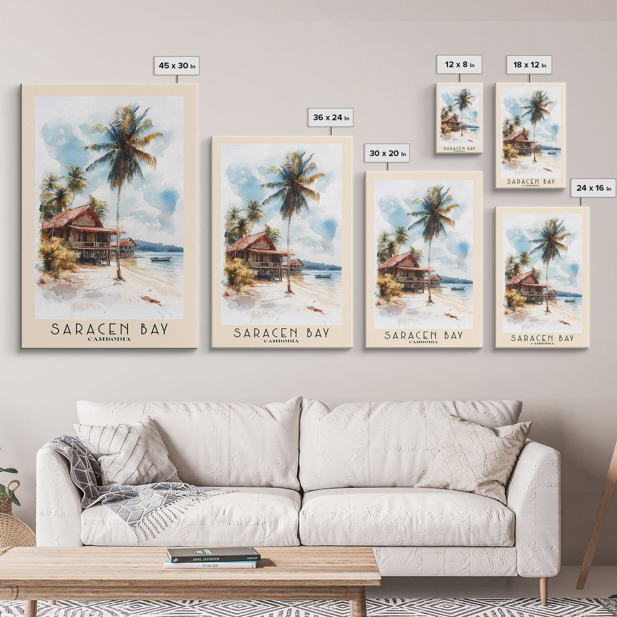Saracen Bay, Cambodia Watercolor Print, Vacation Gift, Cambodia Wall Art, Beach Painting, Beach Decor, Large Wall Art, Wood Frame Art