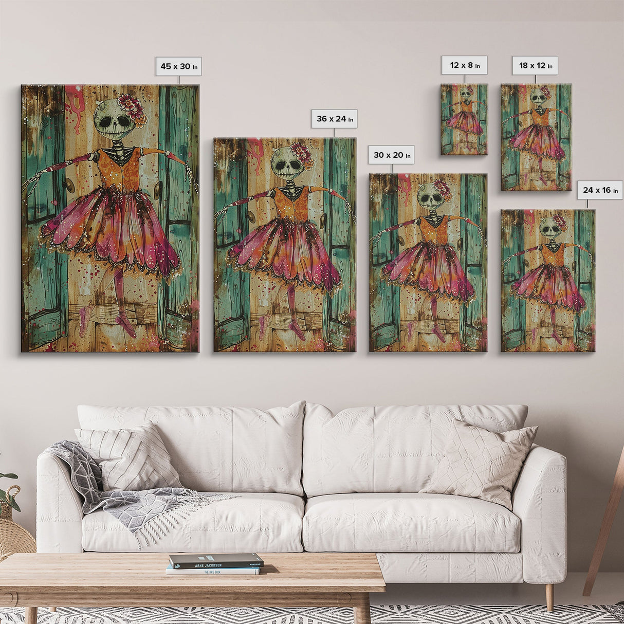 Spooky Skeleton Ballerina, Framed Canvas Print, Halloween Wall Art