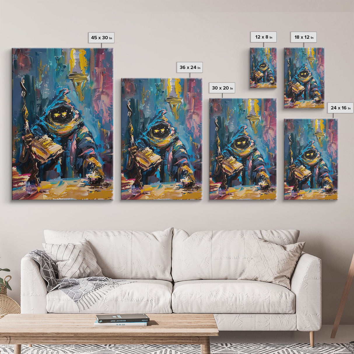 Halloween Creepy Wizard Reading Spells Framed Canvas Print, Spooky Wall Art, Home Decor, Occult Decor, Gift Idea, Dark Magic