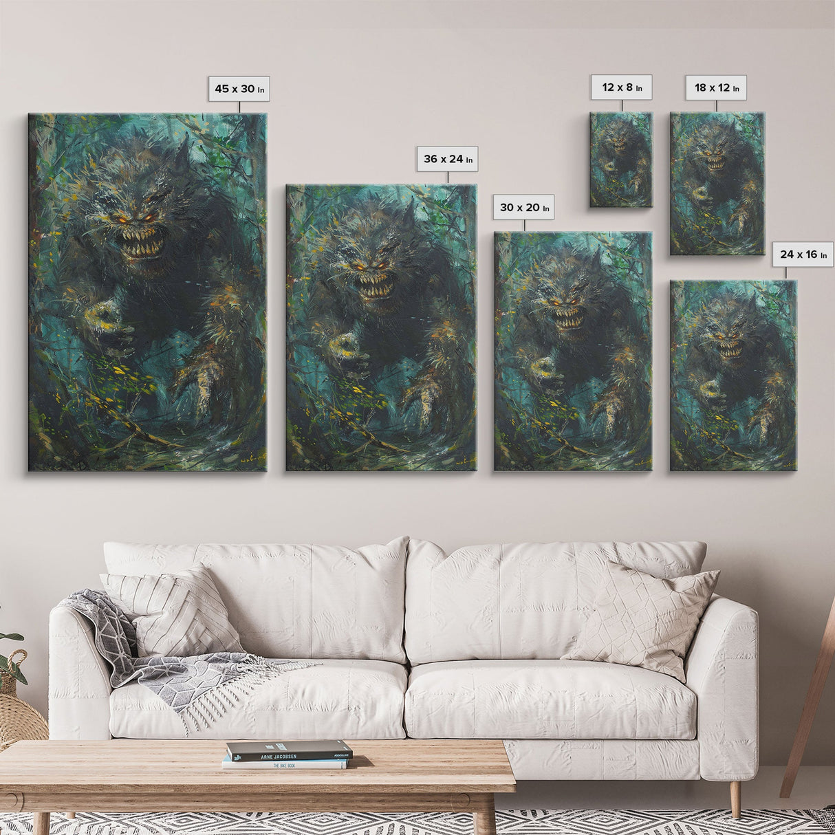 Halloween Frightening Forest Beast Framed Canvas Print, Wall Art, Home Decor, Living Room Decoration, Scary Creature Art, Haunted Decor