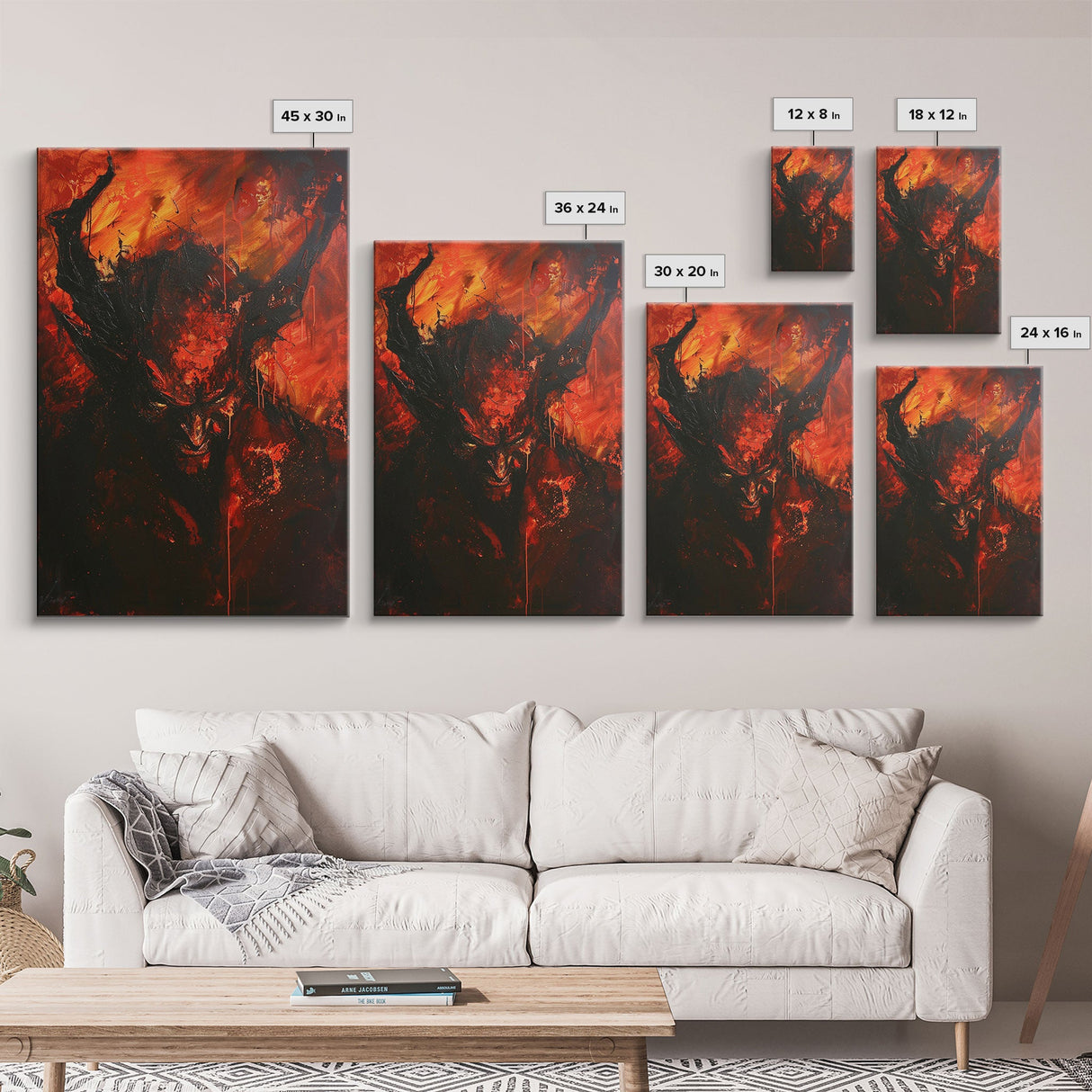 Halloween Eerie Goat with Spaghetti Framed Canvas Print, Wall Art, Living Room Decor, Halloween Decoration, Unique Art, Haunted Decor