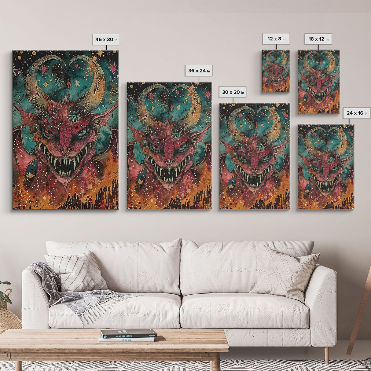 Fantastical Demon with Stars Framed Canvas Print | Halloween Monster Art | Spooky Starry Art | Scary Demon Art for Home Decoration