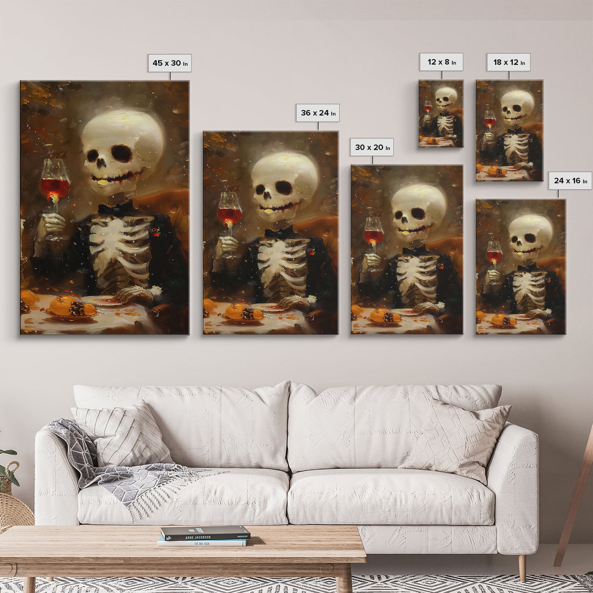 Spooky Skeleton Enjoying a Glass of Wine - Elegant Skeleton Dining - Halloween Art Print - Skeleton Decor - Spooky Art for Halloween Parties