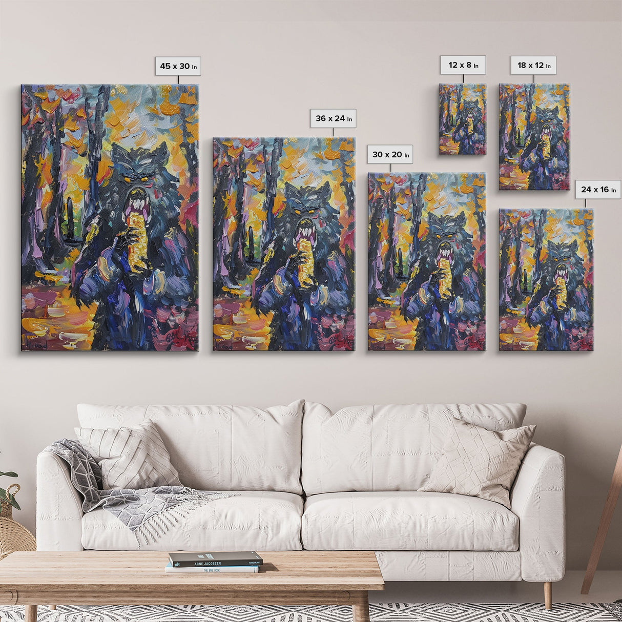 Halloween Art with a Man Holding a Hamburger, Capturing Horror and Humor in One Spooky Wall Art Piece