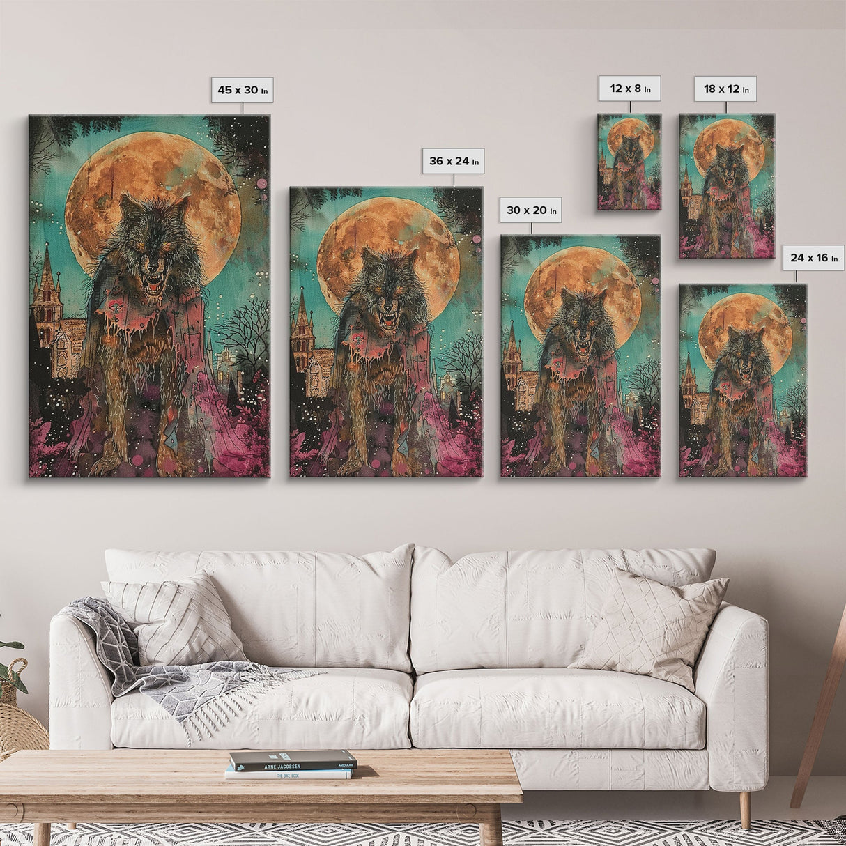 Fierce Werewolf with Blood Moon Framed Canvas Print | Halloween Monster Art | Spooky Werewolf Decor for Home | Intense Full Moon Artwork